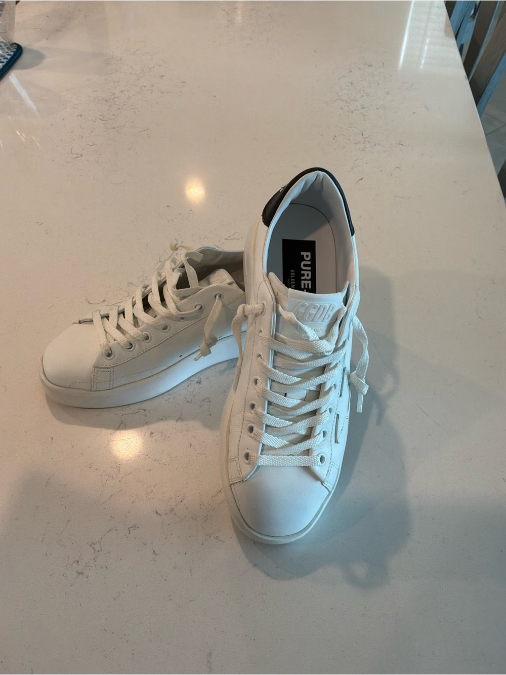 Golden Goose White Leather Sneakers with Black Heel Tab - Picture 8 of 12
